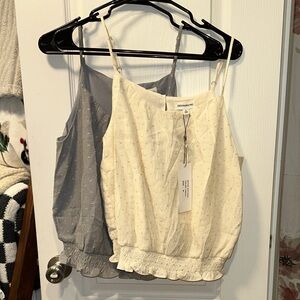 Dance & Marvel Cream and Slate Gray Dot-Texture Spaghetti Strap Camisoles - NWT